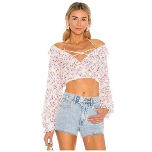 NWT: MAJORELLE - Women's long sleeve floral cropped halter Cecelia Top